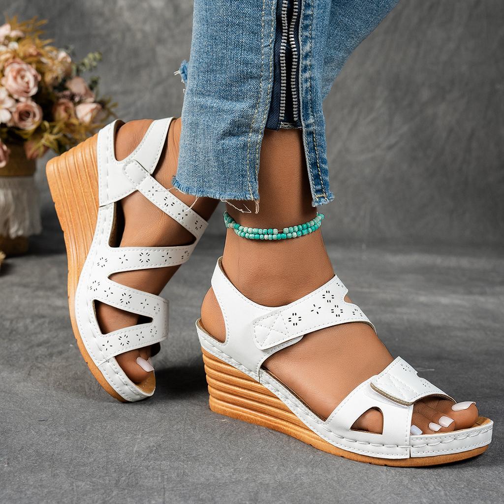 Damen Keilabsatz Sandalen, Damensandalen mit dicker Sohle in Übergröße