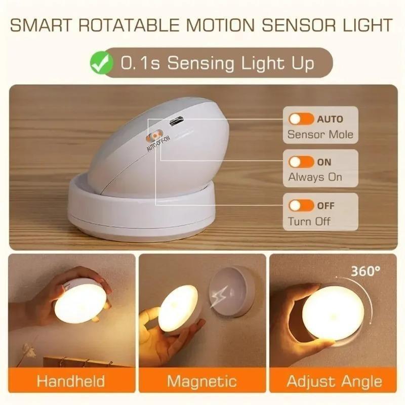 LED Night Light Wireless Motion USB Charging Cabinet Night Lamp Bedside Table For Bedroom Home Closet Sensor Round Lights