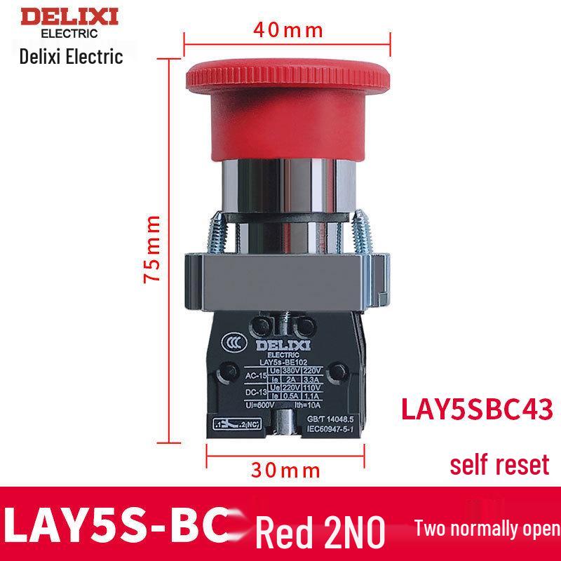 Mushroom Head Push Button Switch LAY5-BC31/BC42, Self-Resetting, XB2 22mm Large Head BC35 Metal