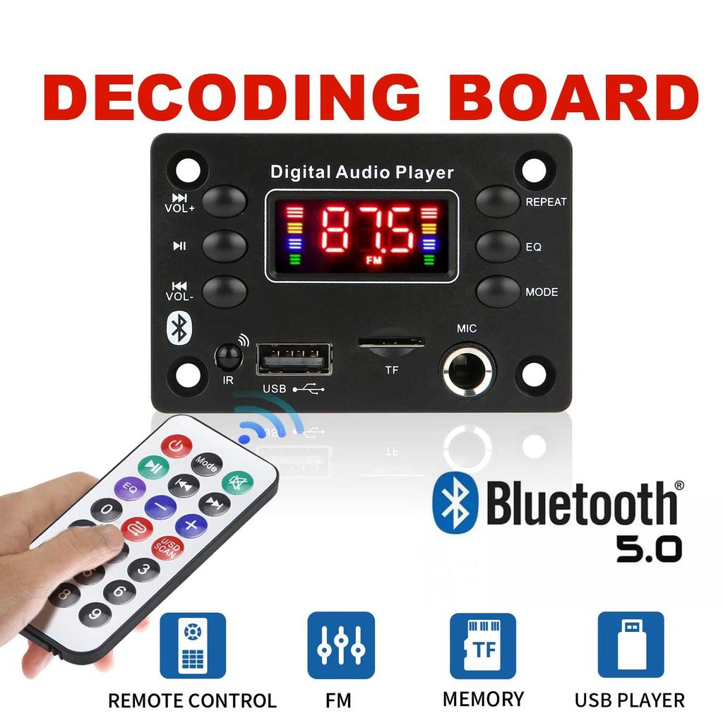 Płytka dekodera MP3 Bluetooth 5.0 DC 5V 12V Hands-free Car Audio Mikrofon USB TF Radio FM Odtwarzacz Muzyki MP3 Głośnik Z Pilotem