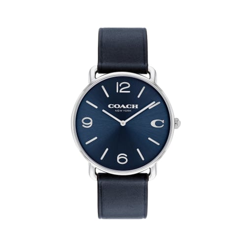 

Official COACH Elliott Men s Watch 14602649, 41mm Stainless Steel, Navy Sunray Dial, Midnight Navy Leather Strap