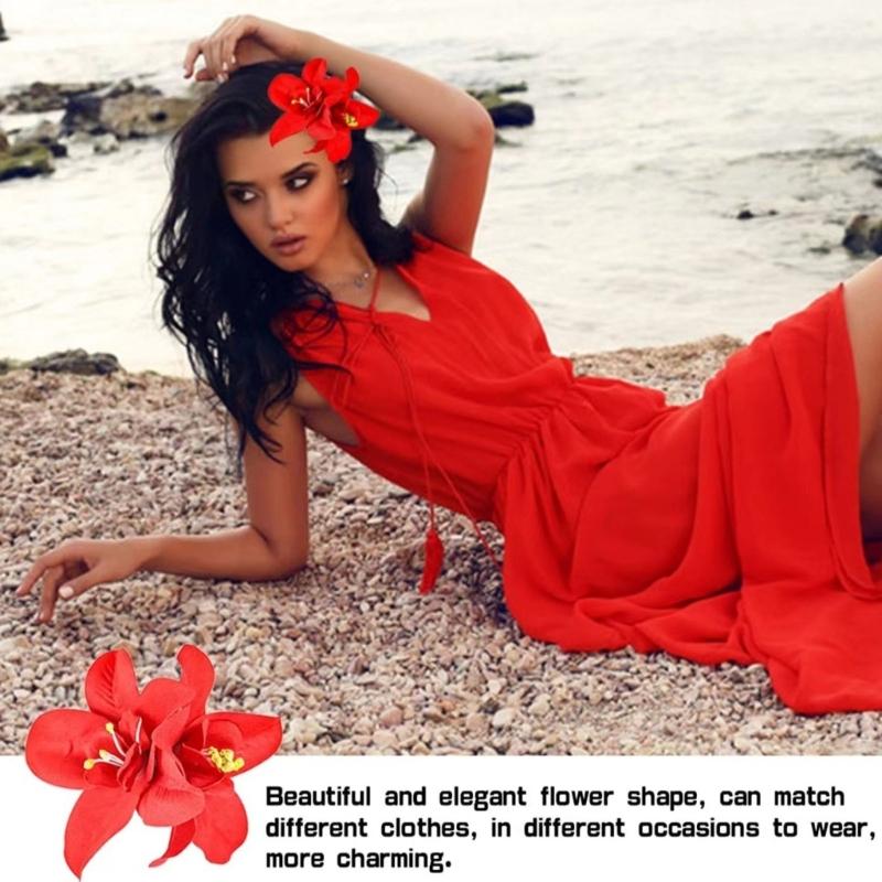 10pcs Fabric Hawaiian Double Flower Hair Clip Tropical Floral Barrettes Elegant Hairpin Beach Accessories For Women Girls