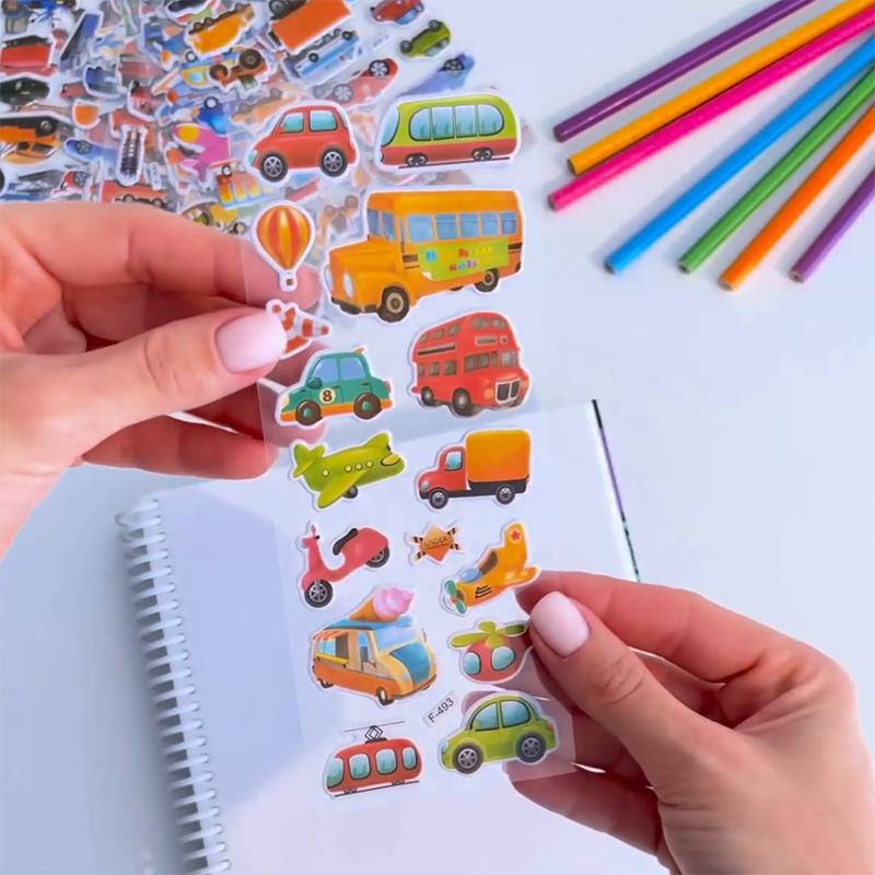 10 Sheets 3D Puffy Stickers for Kids Cute Cartoon Vehicle Stickers Scrapbook Stickers for Children Gift for Boys and Girls