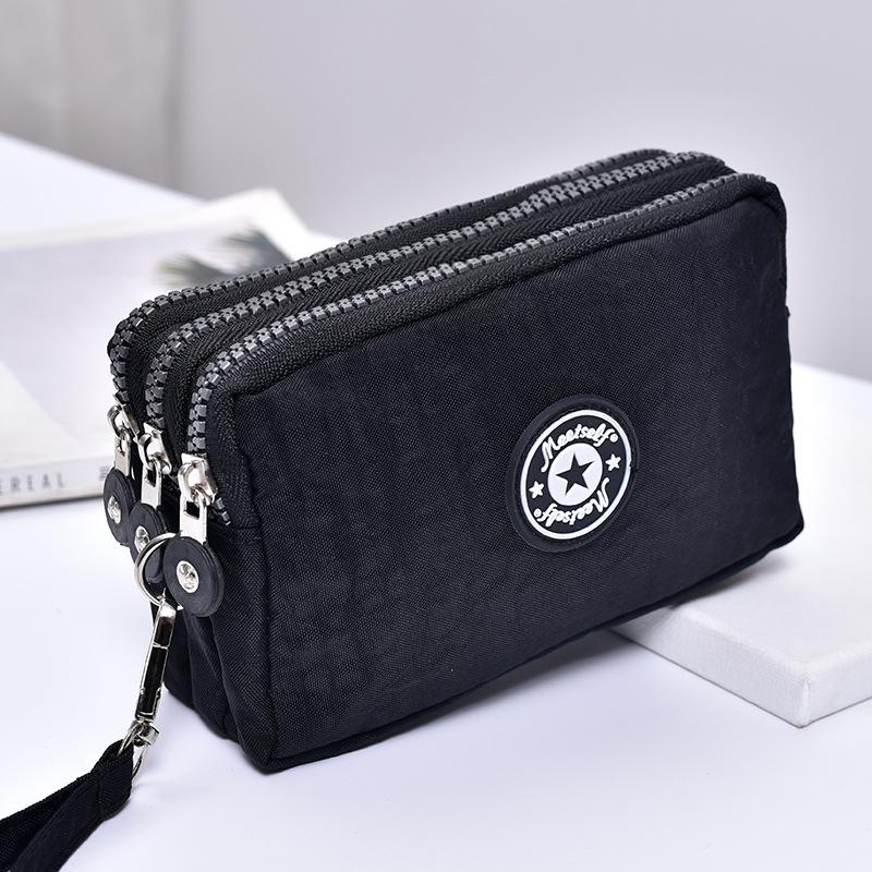 Three-Layer Zipper Clutch Wristlet - Women's Cute Washable Cloth Handbag & Phone Purse