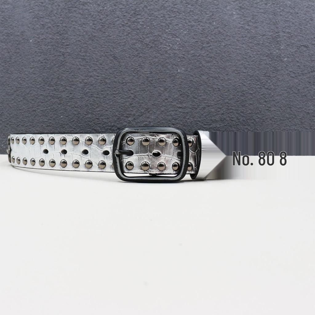 Silber Weiß Krokodilmuster Totenkopf Nieten Ledergürtel - Unisex Punk Hüftaccessoire
