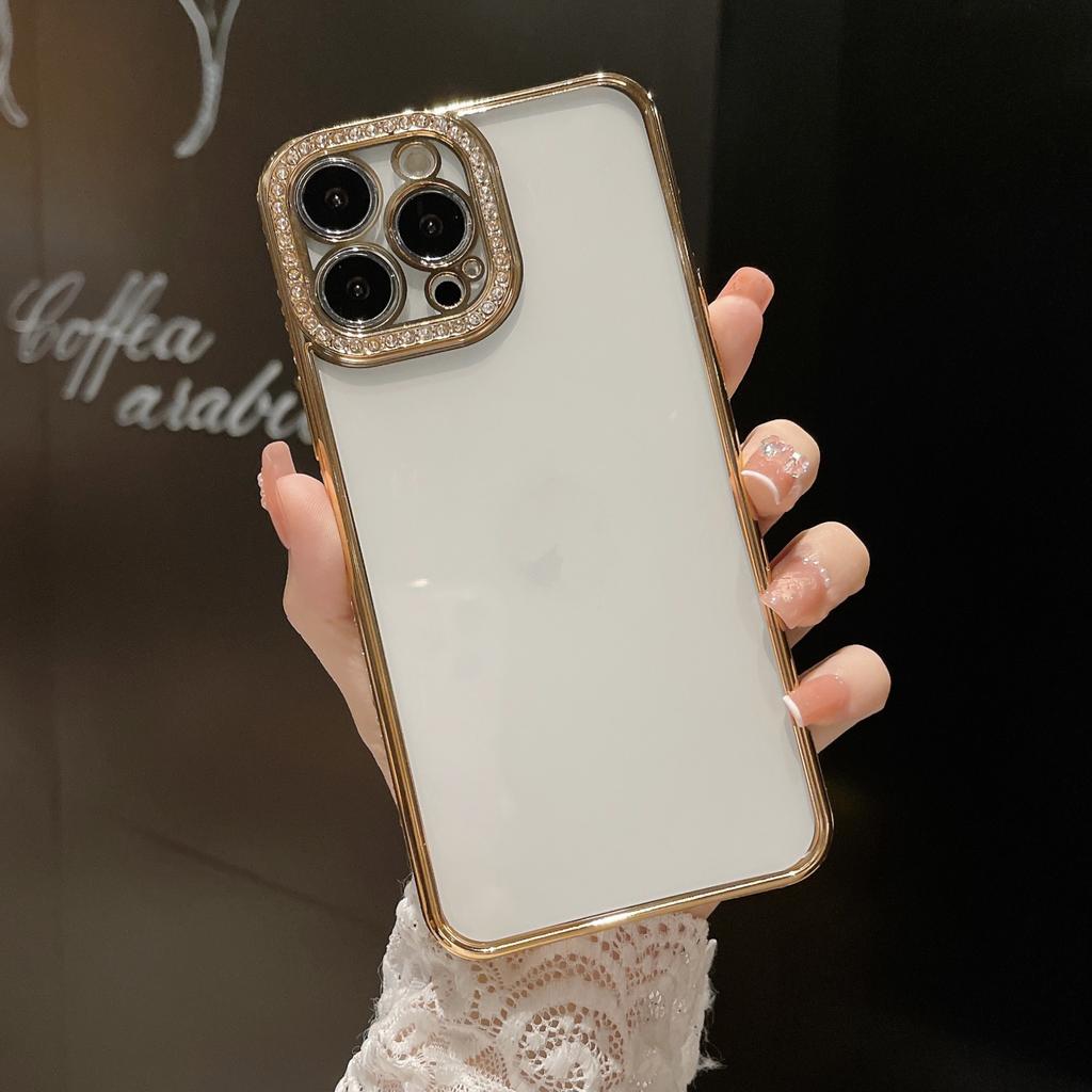 Electroplated TPU single row drill, suitable for iPhone13ProMax mobile phone case, Apple 11/12 diamond lens transparent case