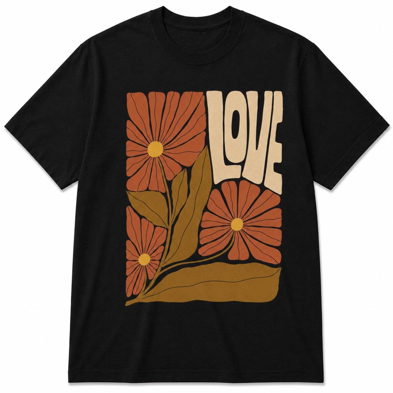 Retro Floral Love Shirt, Vintage 70s Boho Hippie Graphic Tee XL
