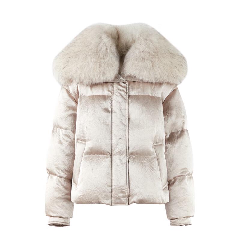 Qiushui Yiren Women's Fox Fur Collar Short Down Jacket