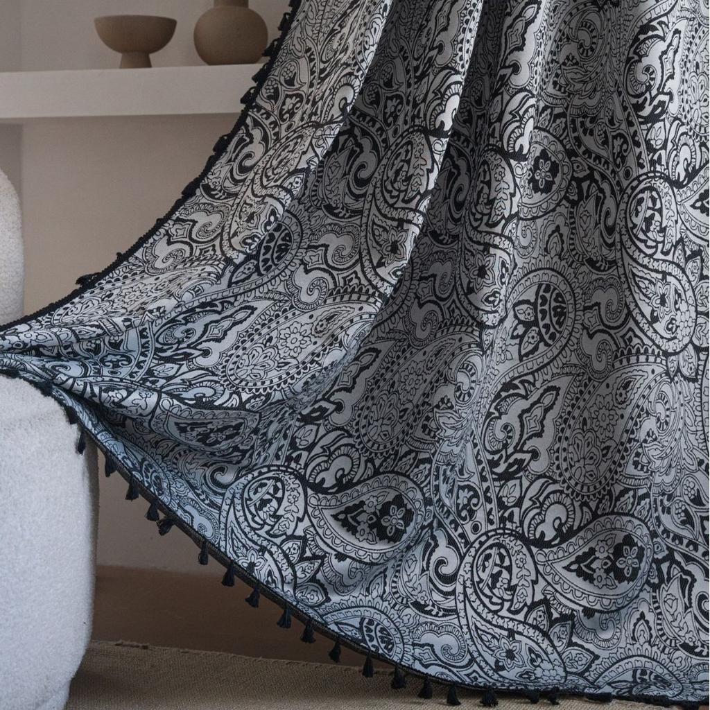 French curtains retro style jacquard solid color beige small fresh curtains finished tassel semi-shading
