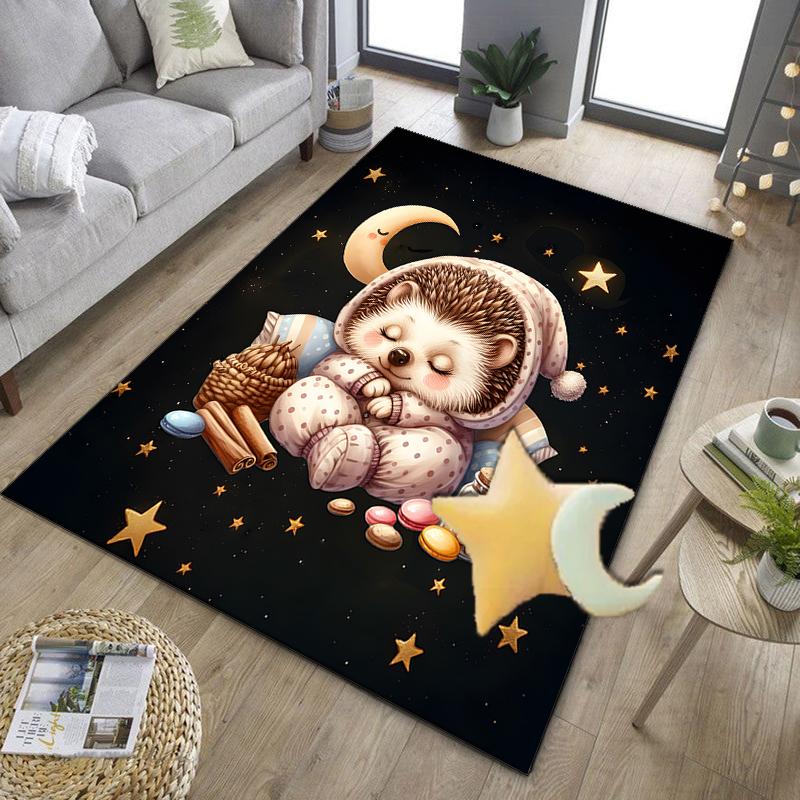 Sleepy Hedgehog Dreams Office Rug Chair Mat, Game Carpet, Suitable for Front Door, Bedroom, Living Room, Desk, Holiday Gift