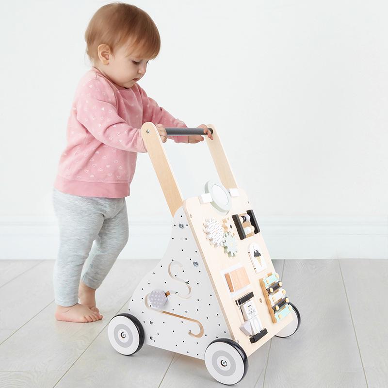 Multifunctional Wooden Toddler Walker & Shape Sorter (0-2 Years) - Anti-Rollover Design