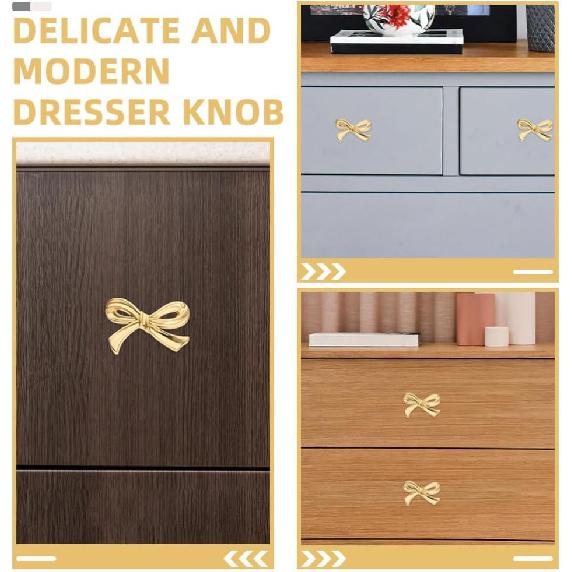 DOITOOL Brass Bow Shape Cabinets Knobs Gold Drawer Pulls Decorative Bow Knobs Cupboard Pull Handles for Home Kitchen Cabinet Hardware Cupboard