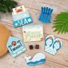 Summer Beach Tiered Tray Decor Set, Hello Beach Table Decorations, Wooden Blue Ornament, Beach Sign Board, Sand, And Chair