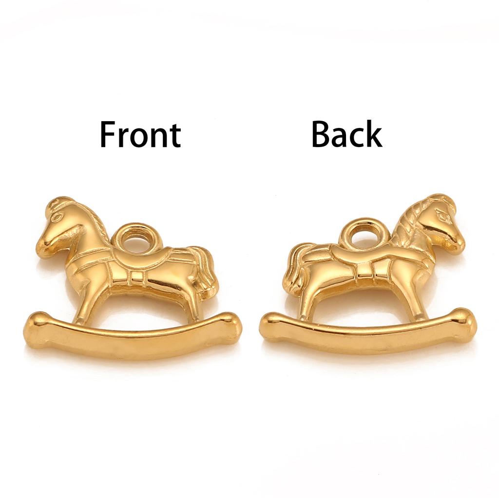 DOOYIO 3pcs/Lot Cute Baby Theme Charm Stainless Steel Rocking Horse Baby Toy Baby Pendants For DIY Jewelry Making Accessories