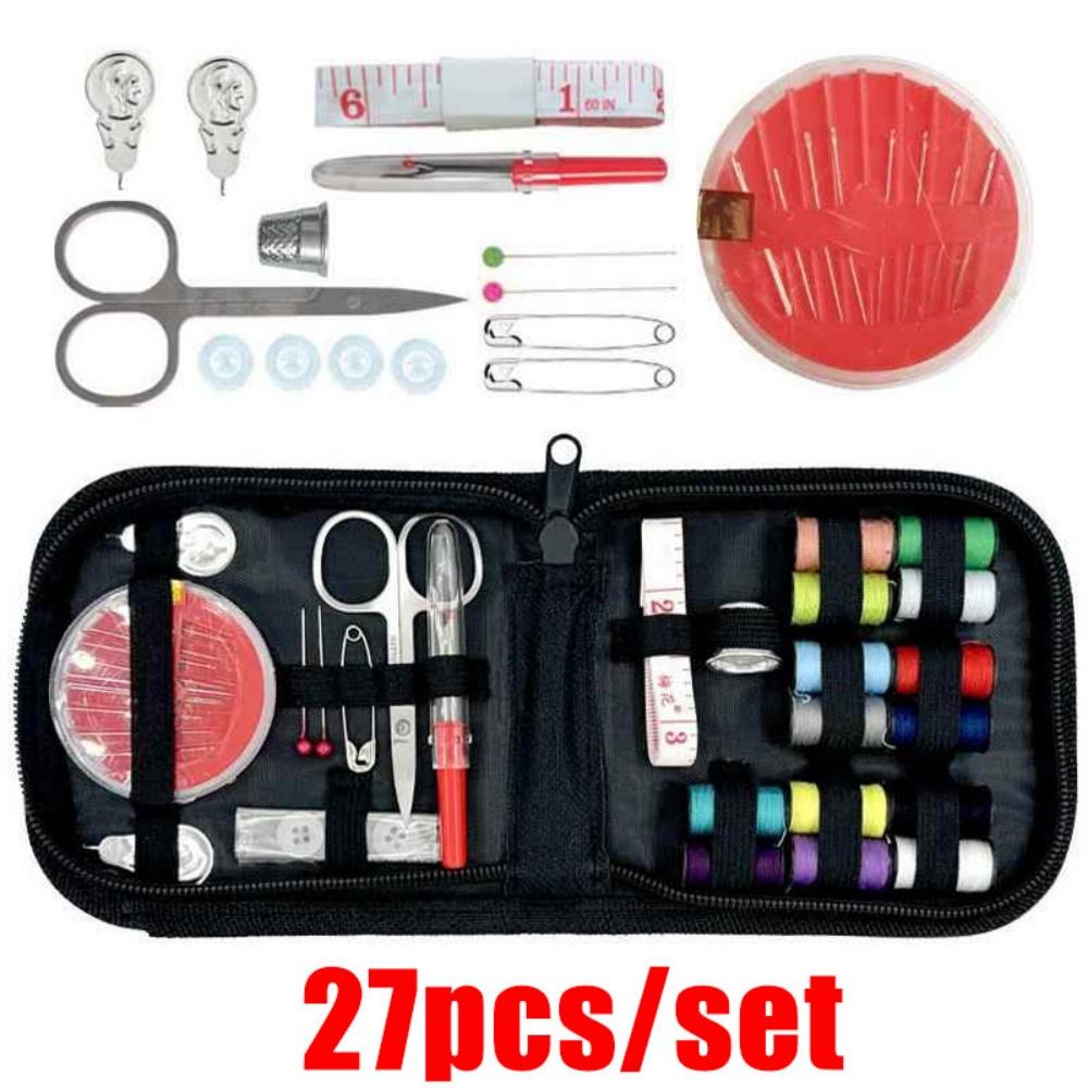 

172/27pcs/set Deluxe Sewing Kit, All-in-One Threads Needles Scissors Set with Tape Measure Buttons, Portable Travel Sewing Box