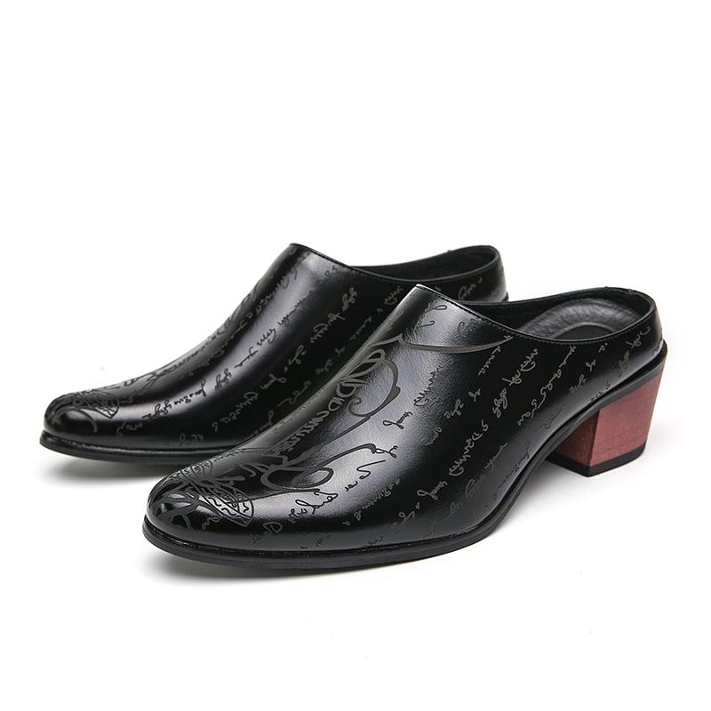 Fashion New Summer High Heel Mules Men Half Shoes For Man Leather Slippers Mens Casual Shoes Formal Loafers Dress Male Slides Sandals