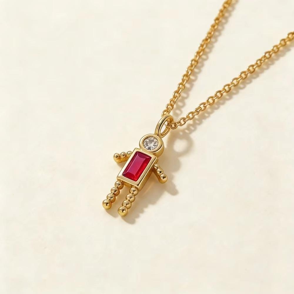Zircon Copper Chain Choker Collar Gold Color Chain Long Necklace Child-Shaped Necklace Couples
