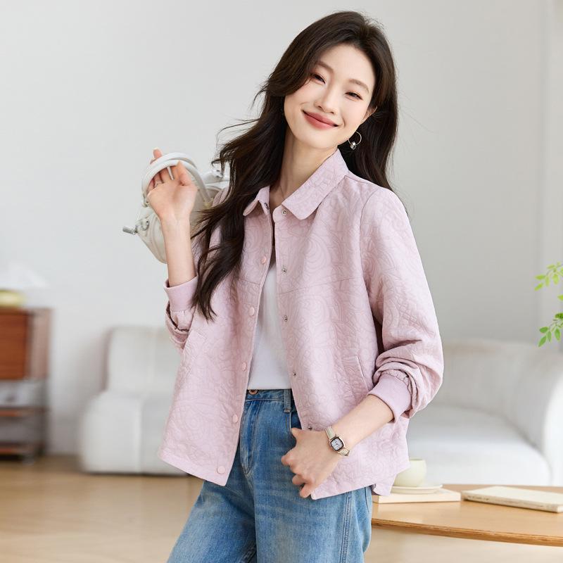 

Шикарное короткое пальто с лацканами для женщин: Приталенный фасон, маленький размер, корейский стиль для женщин среднего возраста, весна и осень. XL розовый