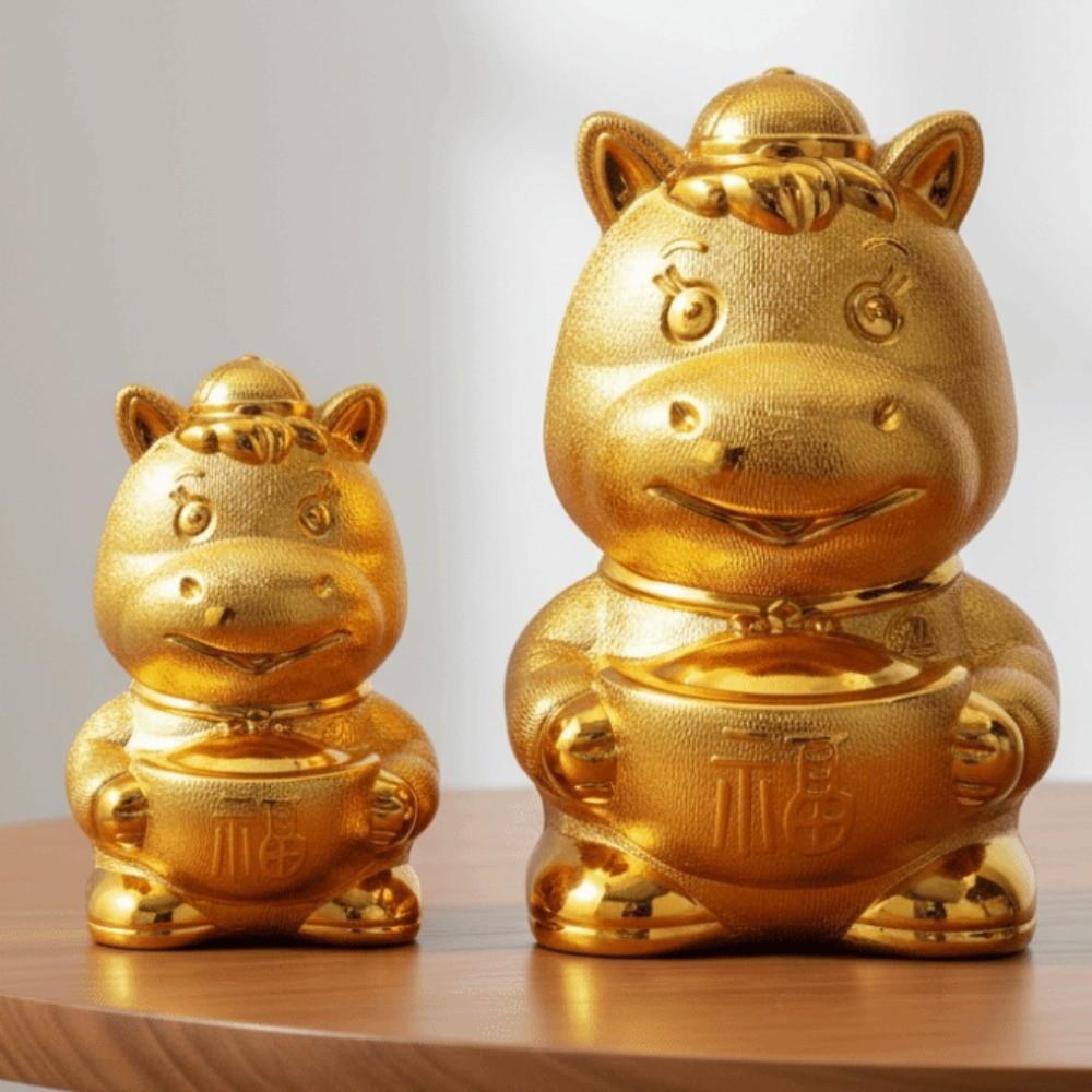 Gold Zodiac Horse Piggy Bank Creative Feng Shui Wealth Symbol Lucky Money Ingots Statues  Home
