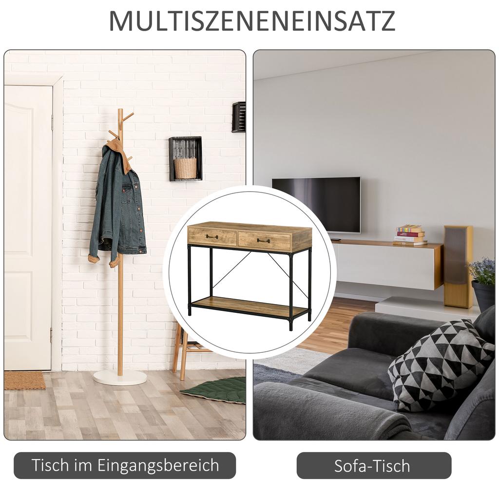 Console Table Hallway Table with Shelf and 2 Drawers, 100 x 35 x 76.5 cm Side Table Sofa Table Display Table for Small Spaces, Entryway, Hallway