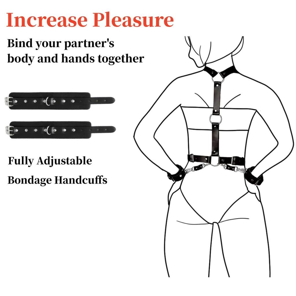 Bondage Restraints Handcuffs Sex Toys Neck to Wrist Behind Back Adjustable Handcuffs Belt PU Leather for Adult SM Games