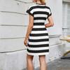 Damen Kleid mit Streifenmuster, Rundhalsausschnitt, lockere Kurzarm, lässige Mode, Taille