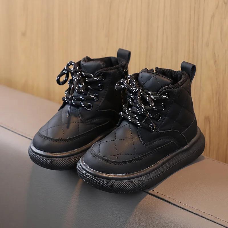 Plaid Autumn Baby Girl Shoes Boys Ankle Boots Flexible Thick Bottom Children Snow Boots  Kids Winter Shoe G06253
