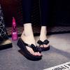 2024 Women's Korean Style Bow Flip Flops - High Wedge Heel, Thick Sole, Toe Post Thong for Summer Beach.