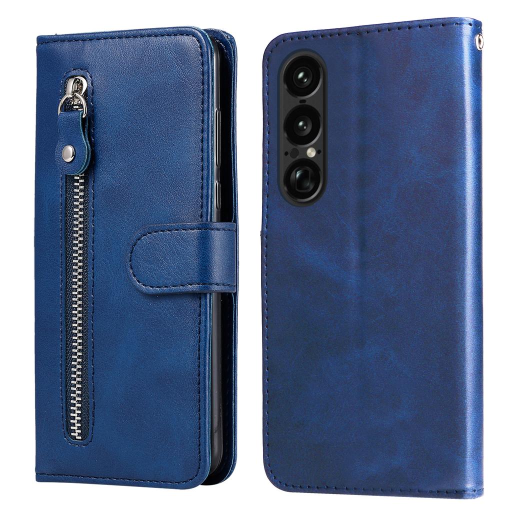 For Sony Xperia 1 VII PU Leather Cases with Zipper Pocket Wallet Phone Cover Stand