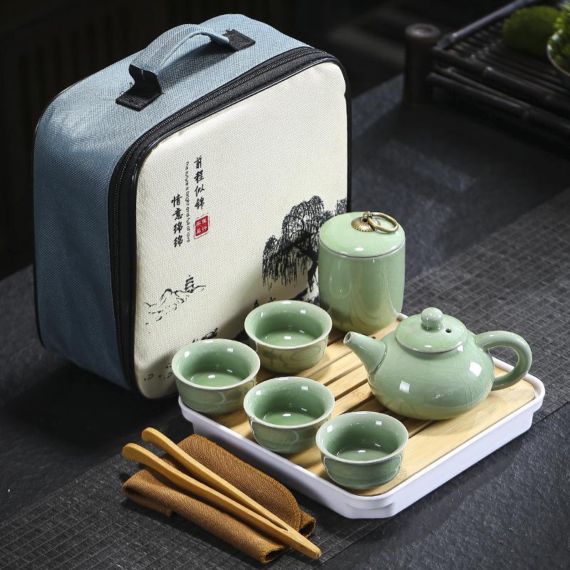 Travel tea set Ge kiln Ru kiln set tea tray home wedding opening real estate souvenir