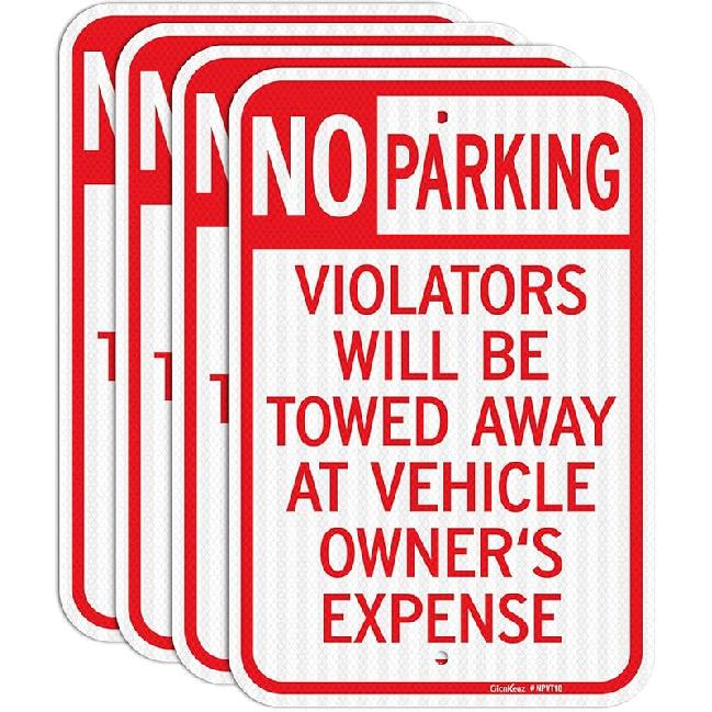 GicnKeuz Large No Parking Signs,18x12 Inches Violators Will Be Towed Away at Vehicle Owner's Expense Signs, Engineer Grade Reflective Aluminum, Fade