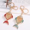 Keychain Pendant Rhinestones Inlaid Hollow Fish Design Key Chain with Anti-Oxidation Lobster Clasp Backpacks Accessory