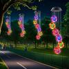 New Solar Powered Color Changing Pink Embroidered Ball Flower Wind Chime Light Waterproof Outdoor Night Light Hanging Solar Lamp