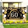 A black background cloth for a "Happy 60th Birthday" photography birthday party item