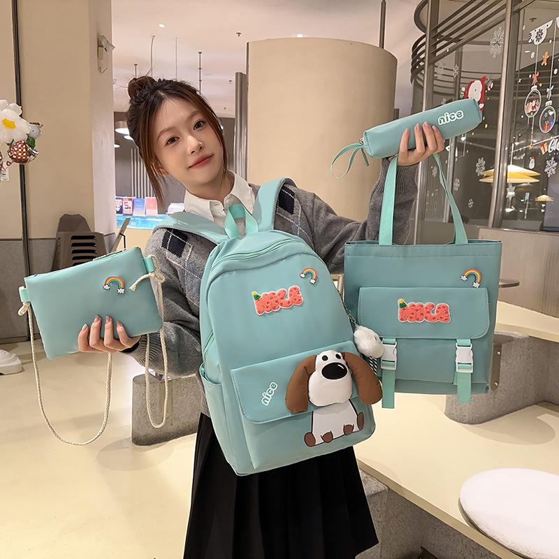 Four-Piece Backpack Set Dog Pattern Large Capacity Senior High School Student School Bag Multi-Functional Backpack