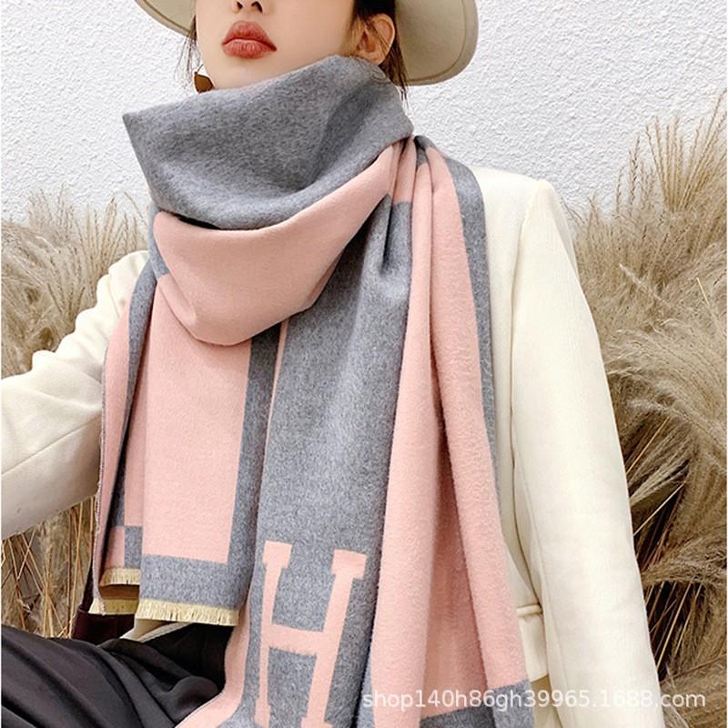 Premium Double-Sided Jacquard Houndstooth Scarf Wrap Women Winter Fall Warm Cotton Blend Shawl 185x70cm