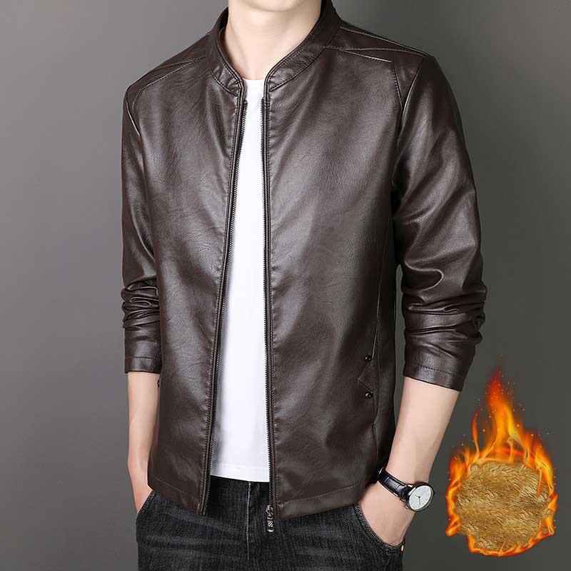 Large Size Spring and Autumn Thin Leather Jacket for Men Short PU Leather Jacket Casual Business Jacket for Men Plus Velvet Thick Leather Jacket