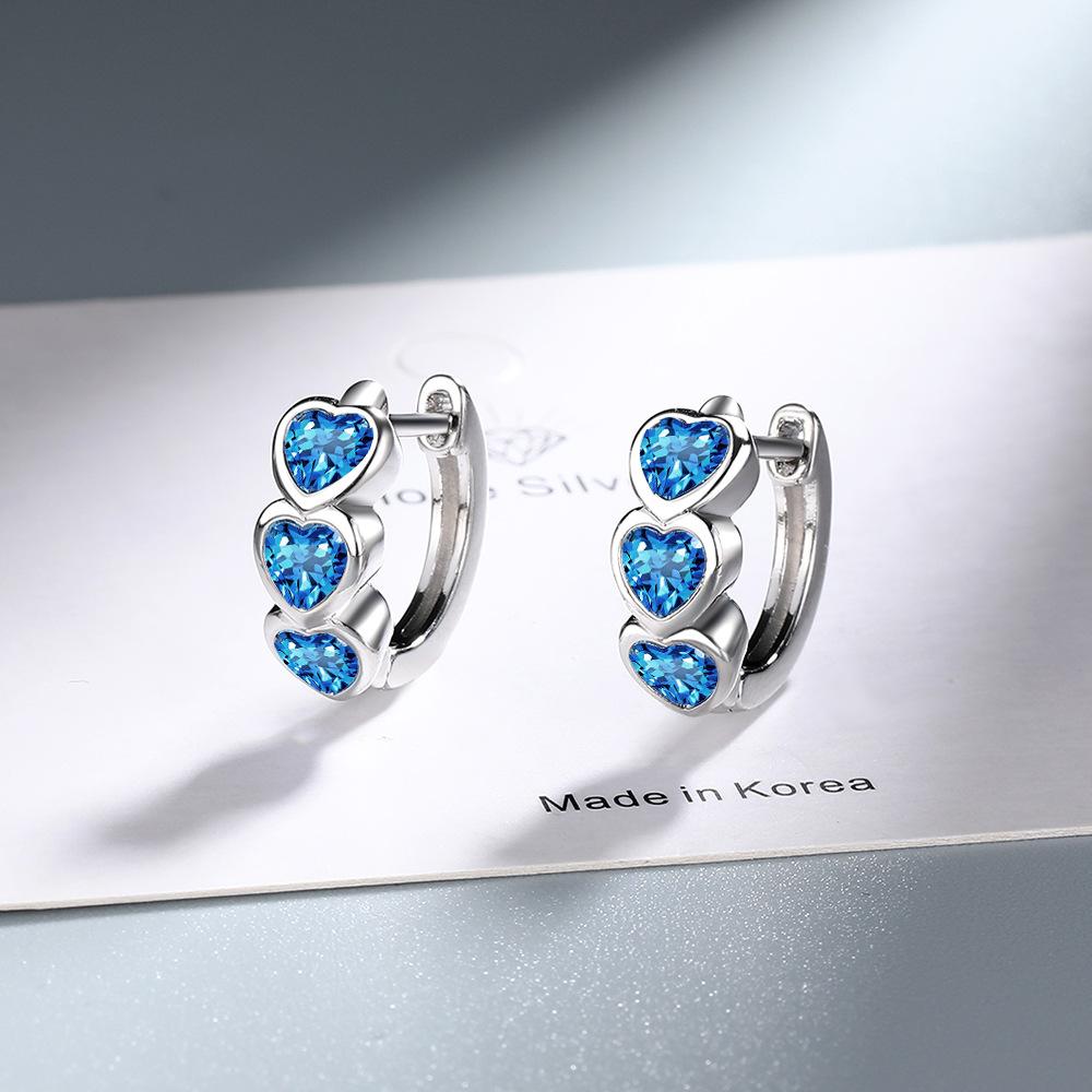 2026 Heart Diamond Earrings Blue Zircon Ear Buckles Earrings Femininity Love Earrings