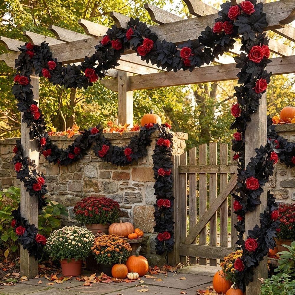 Gothic Style Maple Leaf Garland Lifelike Artificial Plant Christmas Decor