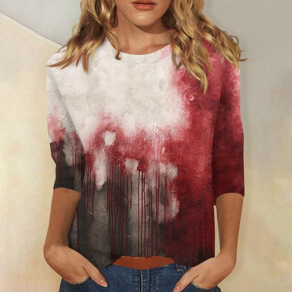 Women's Fashion Casual Three-quarter Sleeve Halloween Printed Round Neck Top