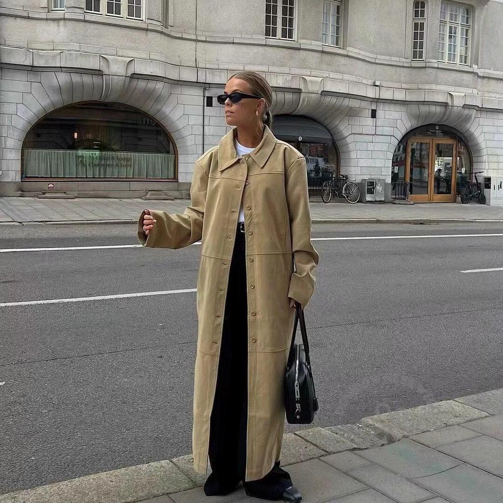 2025 European & American Spring PU Jacket & Midi Skirt Set for Women