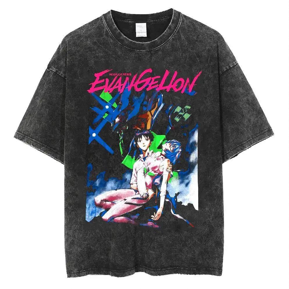 Neon Genesis Evangelion Unit-01 Manga Panel Vintage Washed T-Shirt 2026 Sommer Oversized Streetwear Grafik-T-Shirt für Herren Damen