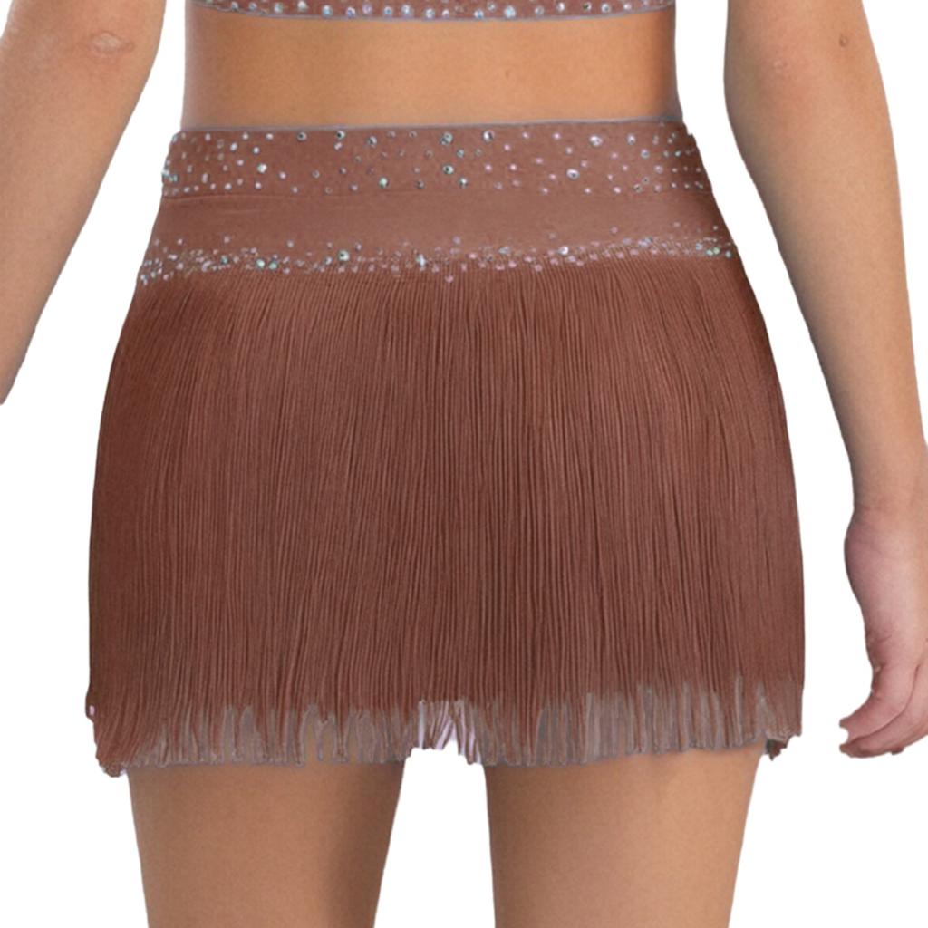 Fete Strălucitoare Strass Ciucure Fustă Scurtă Culoare Uni Dans Latin Scenă Performanță Îmbrăcăminte