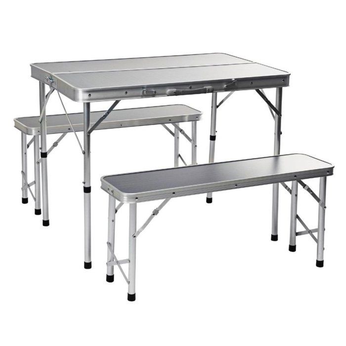Table de camping pliante - REDCLIFFS KO-CM4100110 - 1 table + 2 bancs - Imperméable - Aluminium durable