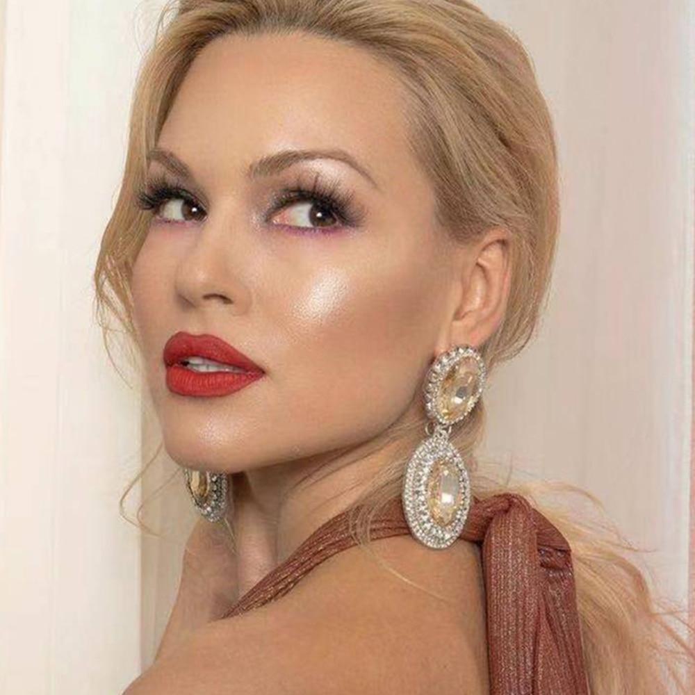 2022 New Trend Shiny Big Rhinestone Drop Shape Pendant Women's Earrings Wedding Party Fashion Jewelry Accessories