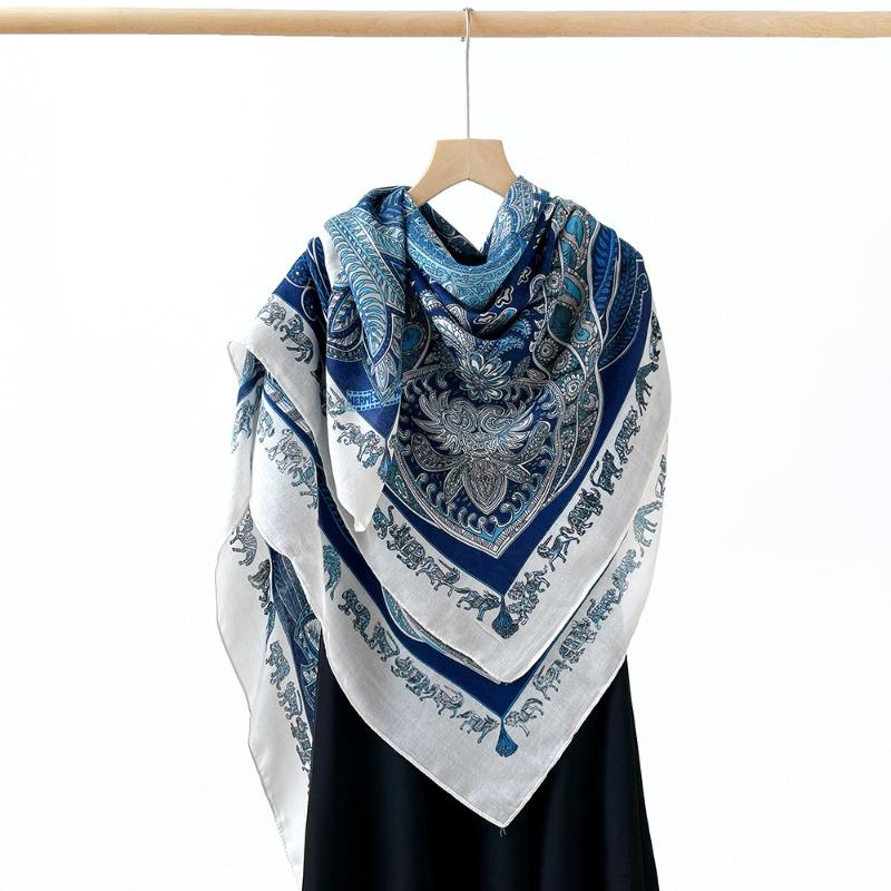 New imitation cotton and linen large square scarf blue and white shawl scarf with travel shawl sunscreen silk scarf women