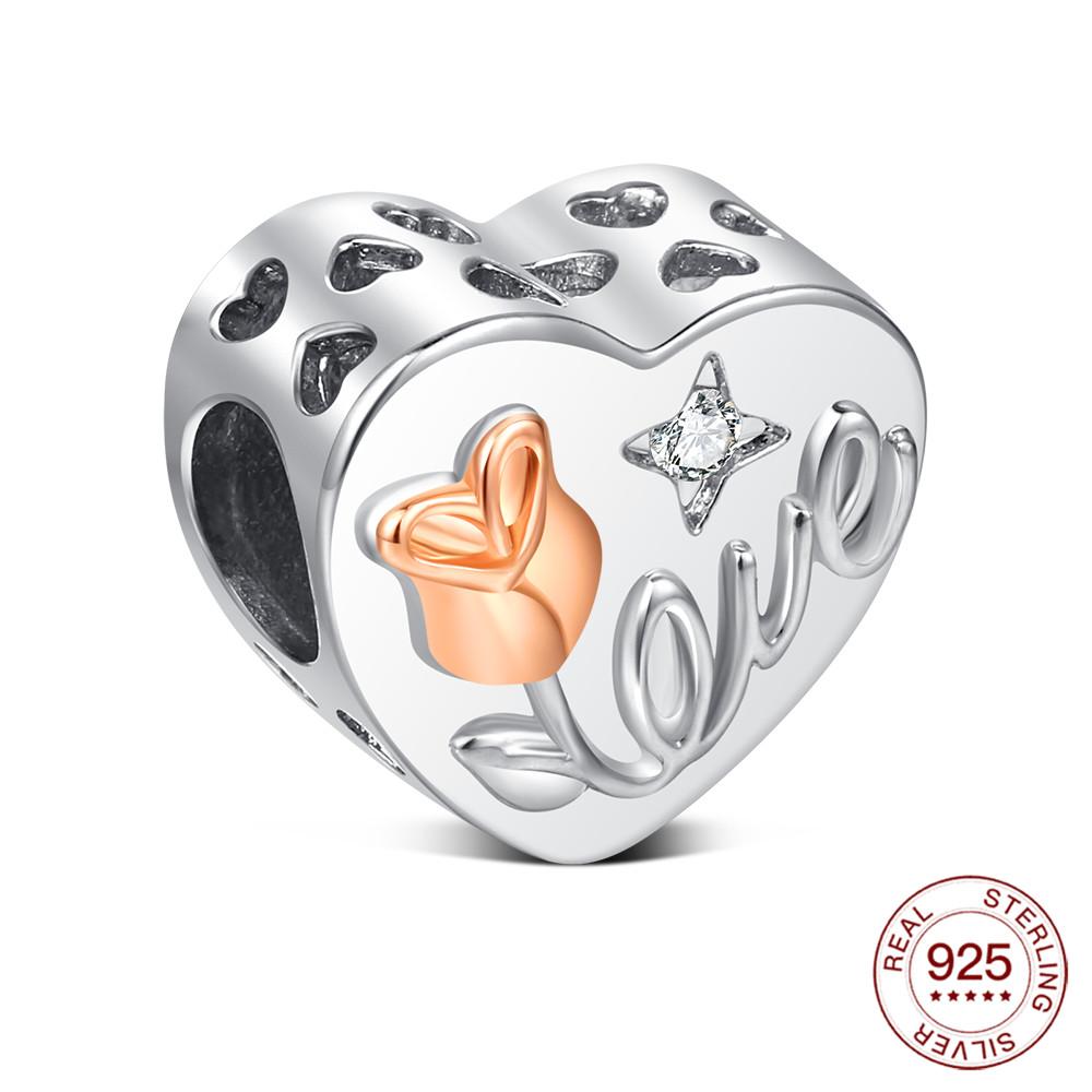 Copper Heart Series Beaded Family Lover Charms Jewelry Making For Original Bracelet Women'S Fashion Jewelry Gifts