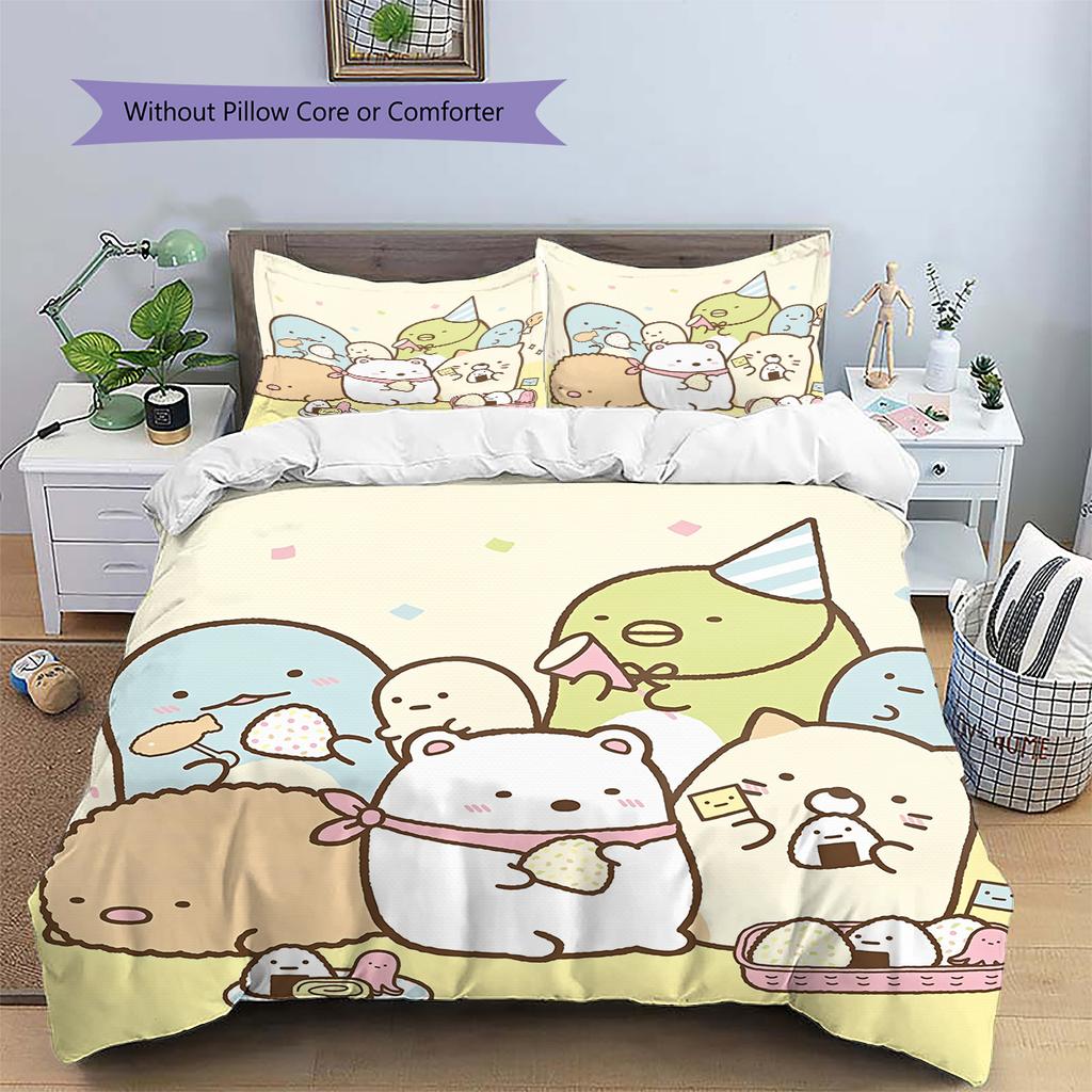 Cute Sumikko Gurashi Pattern Bedding Quilt Set Home Decoration Gift (1 * duvet cover + 2 * pillowcase without core)