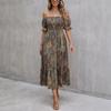 European and American Summer New Exotic Bohemian Vacation Style One-word Shoulder Princess Sleeve Dress