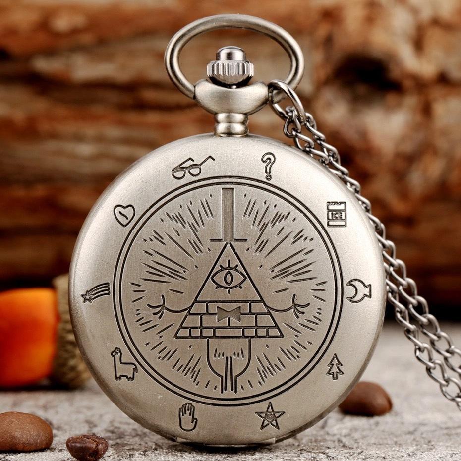 Weird Town Vintage Pocket Watch Triangular One-Eyed Bronze Necklace Watch Creative Flip Vintage Pendant Pendant Watch